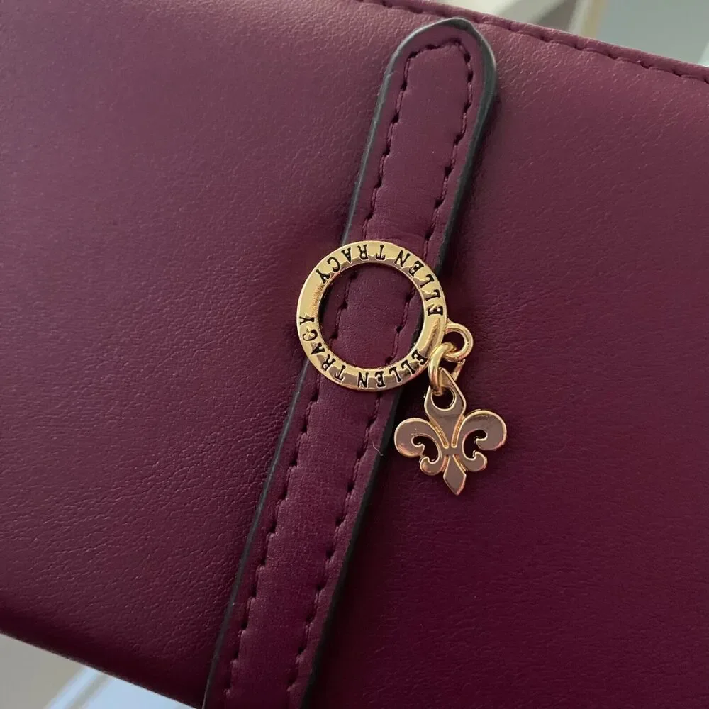 ELLEN TRACY‎ Smooth Vachetta Zippered Bi Fold Wristlet Wallet  Raspberry NWT